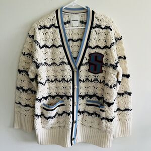 SANDRO Ecru / Bleu Coatigan With Patch - 1 (Small)